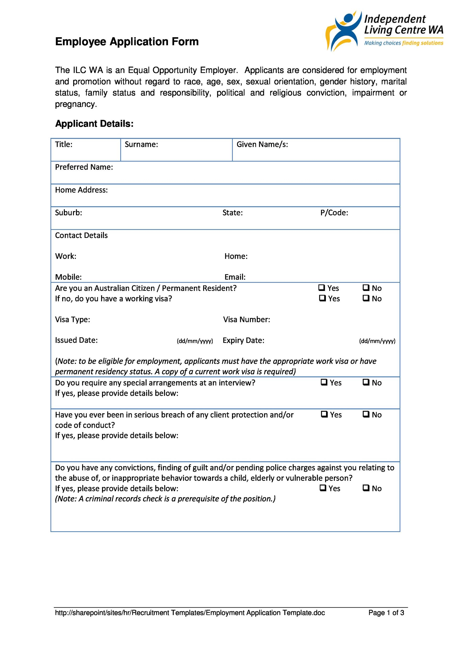 50 Free Employment Job Application Form Templates Printable 50 Free Employment Job Application Form Templates Printable