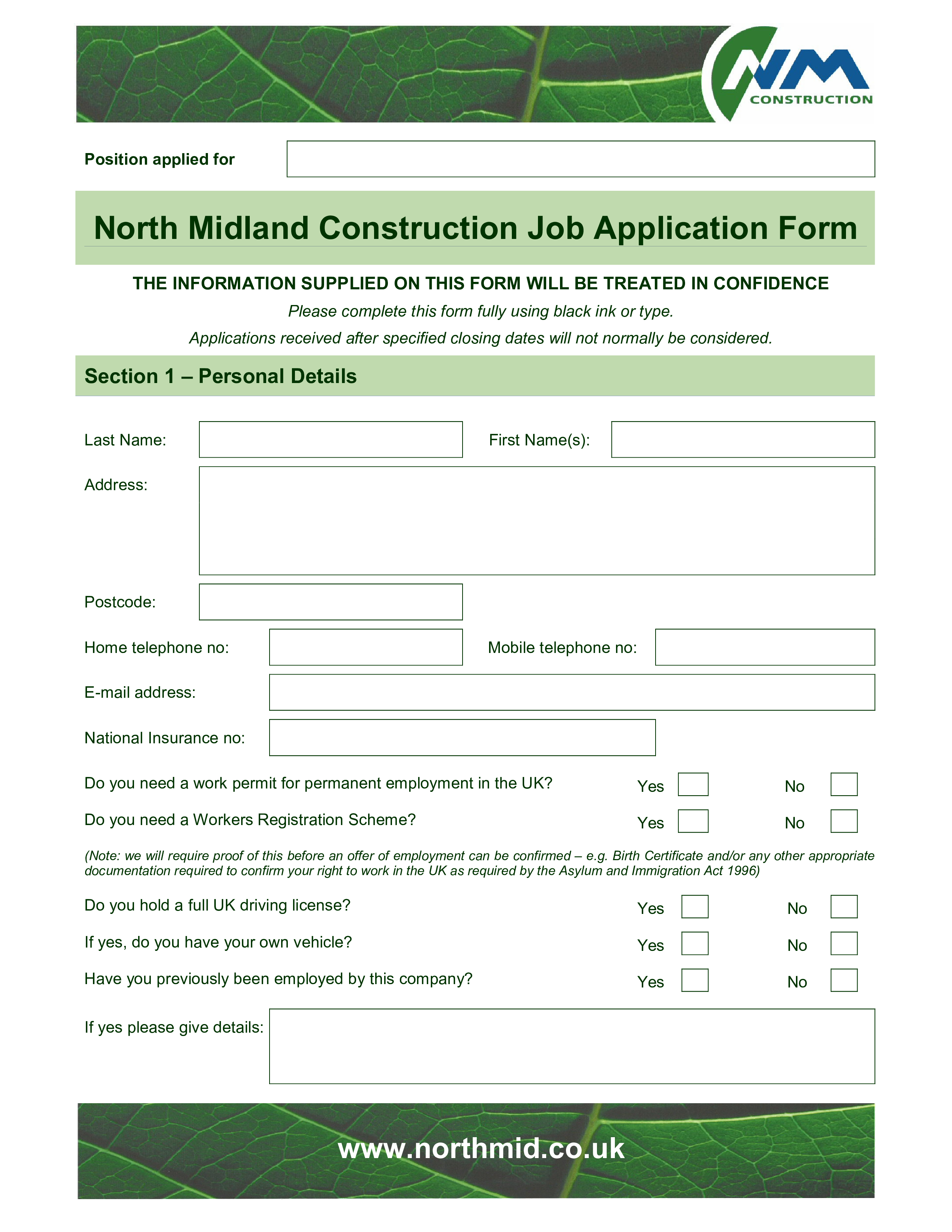 Construction Job Application Form Templates At Allbusinesstemplates Construction Job Application Form Templates At Allbusinesstemplates