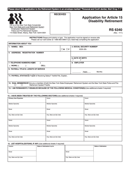 Form Rs 6340 Application For Article 15 Disability Retirement Form