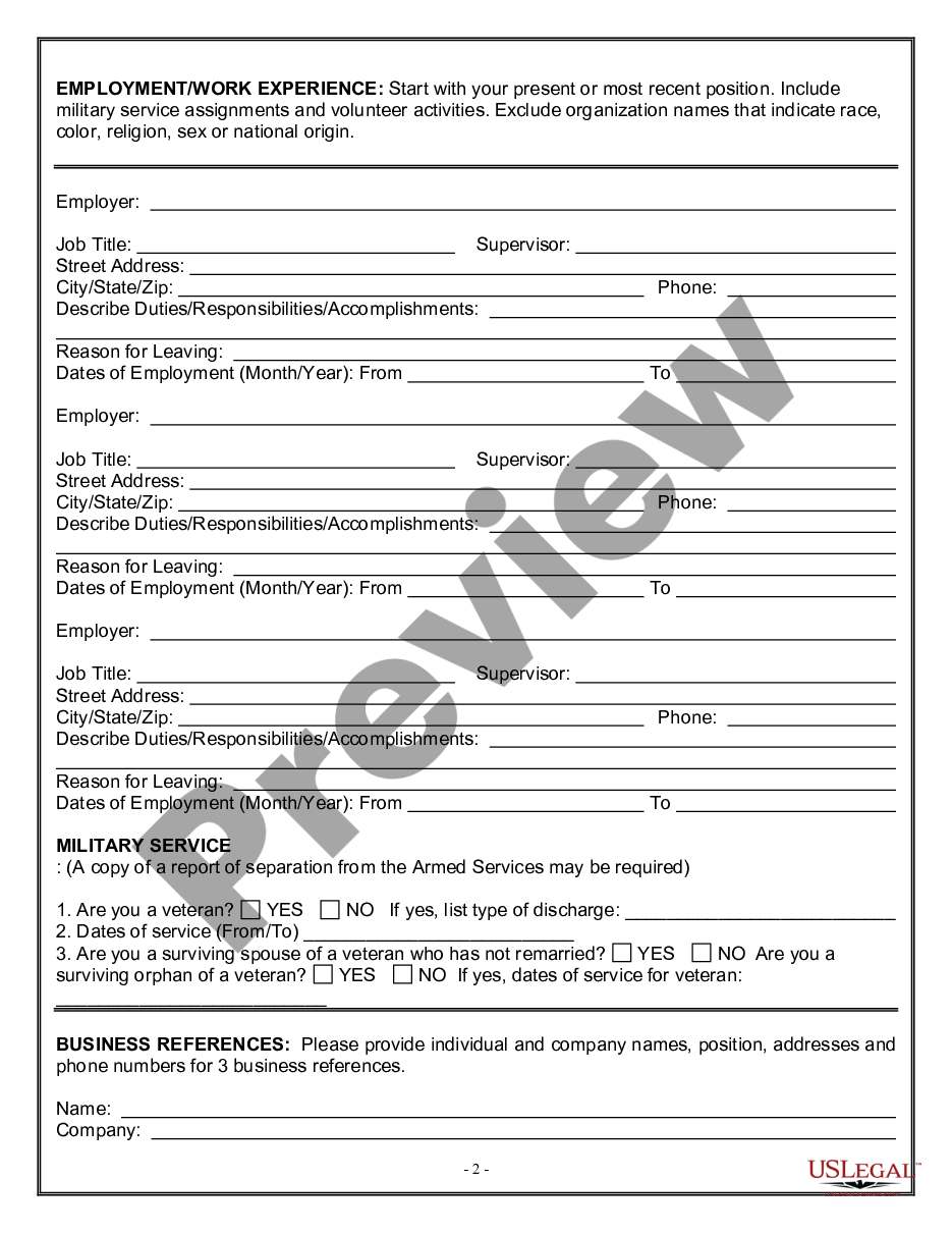Vermont Employment Application For Sales Executive US Legal Forms Vermont Employment Application For Sales Executive US Legal Forms